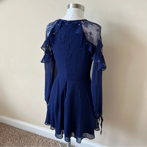 Lulus city of love long sleeve chiffon ruffle skater dress 5790 - Picture 3 of 10